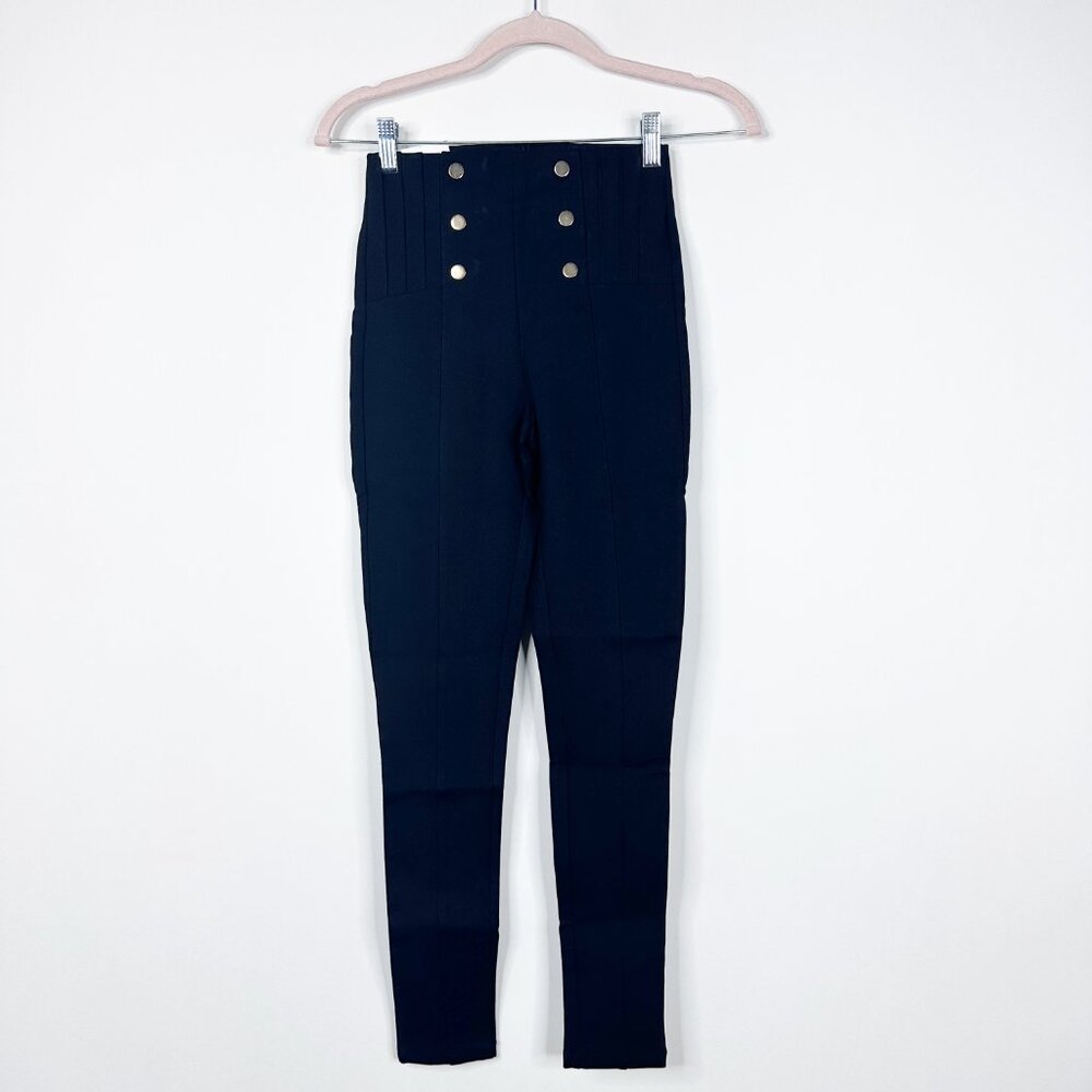 NWT ZARA High Rise Legging Embellished Gold Buttons Black XS #A1279 - Picture 6 of 13